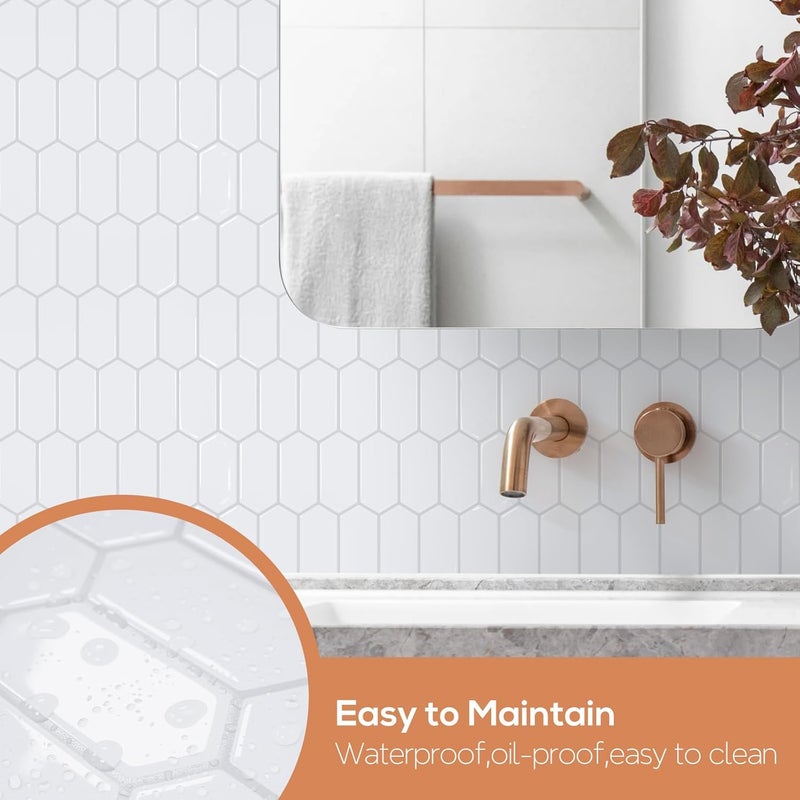 Vamos Tile Upgraded Thicker Design Backsplash Tile Peel and Stick, 10-Sheet Grayish White with Gray Grout Long Hexagon Self Adhesive Wall Tiles Stick On Backsplash for Kitchen Bathroom RV Fireplace - Image 4